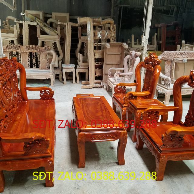 Bộ bàn ghế nghê đỉnh tay 10 gỗ xà cừ .