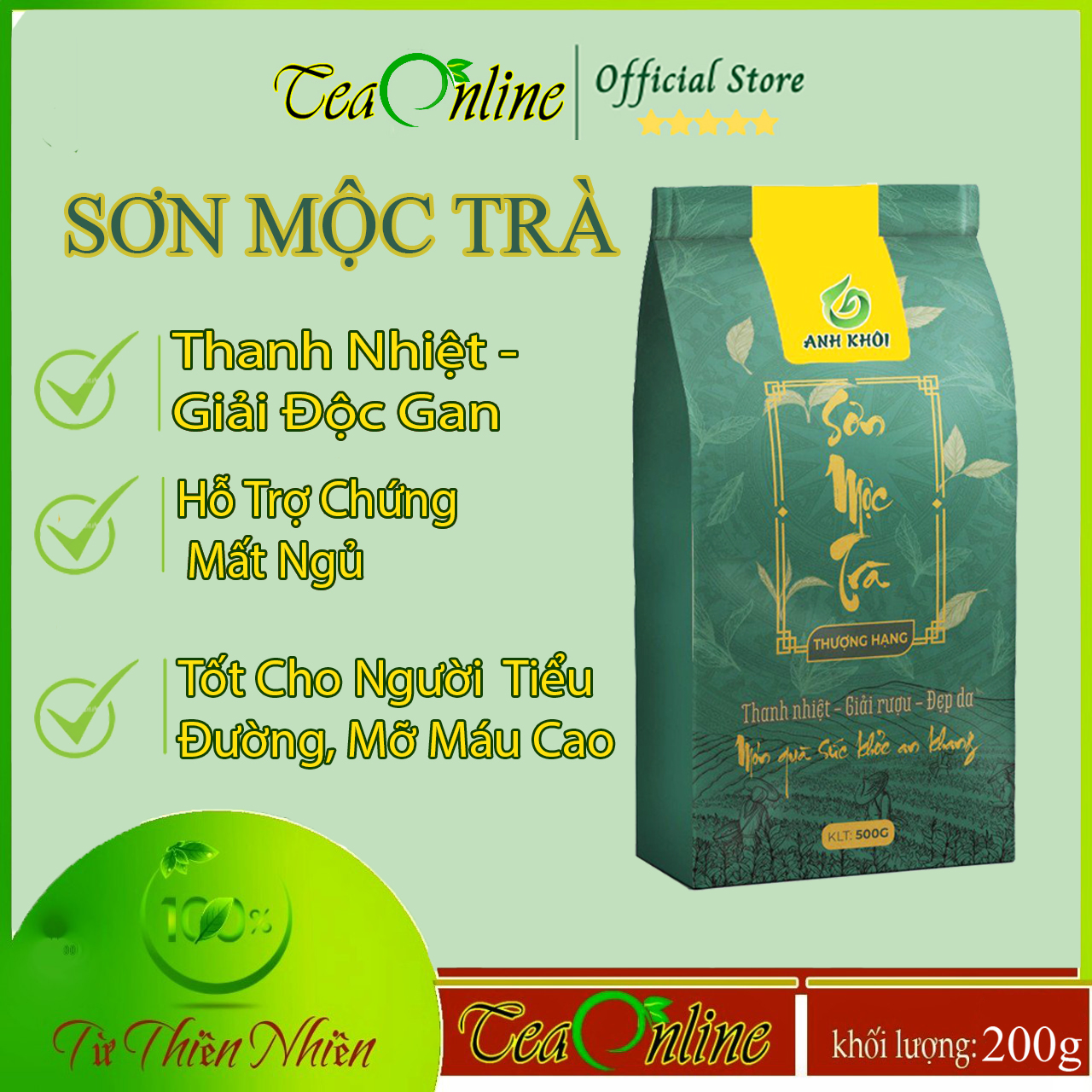 Trà thảo mộc, sơn mộc trà túi 200gr, thanh nhiệt, giải độc, mát gan, ngủ ngon
