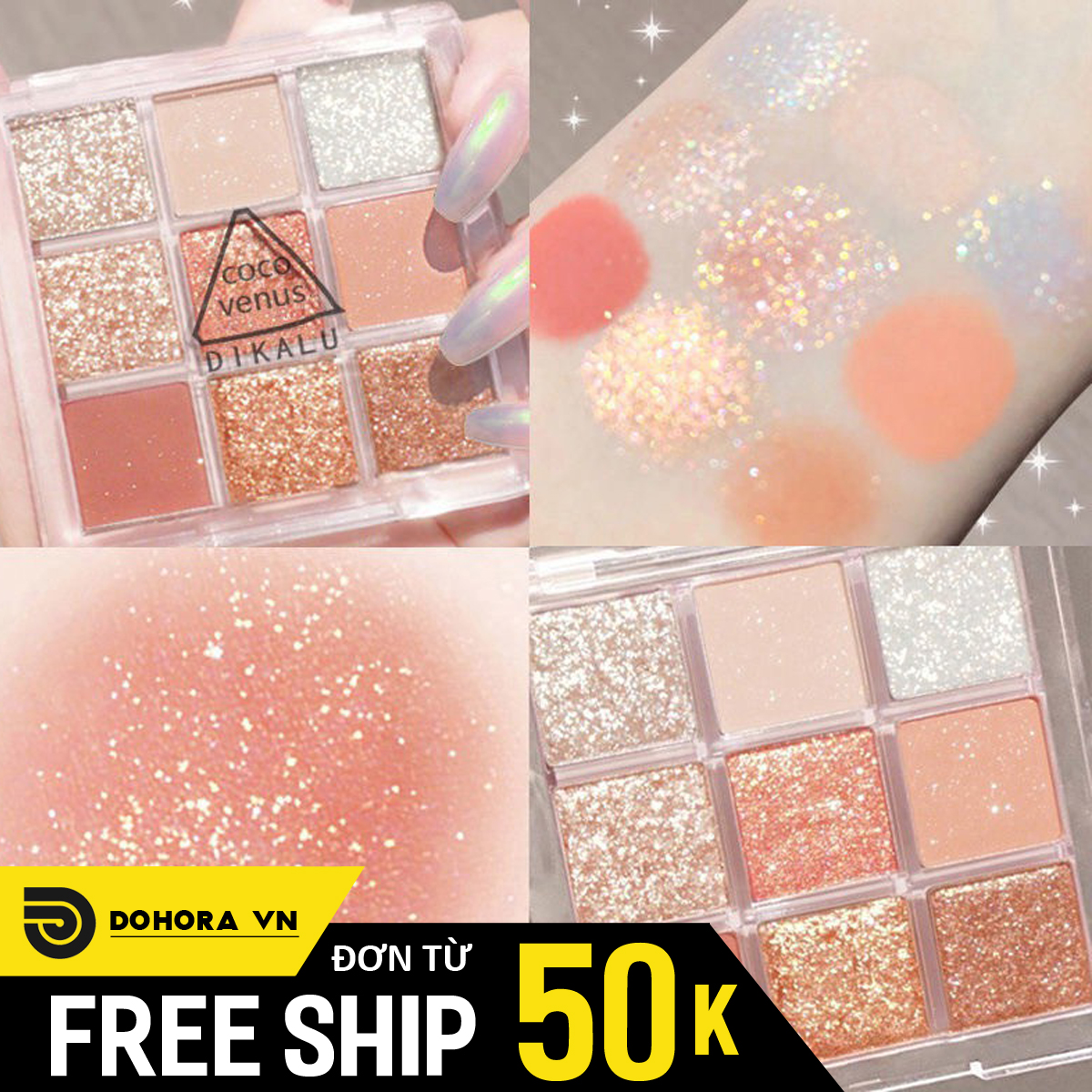 (Top 5 makeup) Bảng phấn mắt nhũ lì 9 ô Vuông Dikalu Baby DSBPM65 kim tuyến lấp lánh