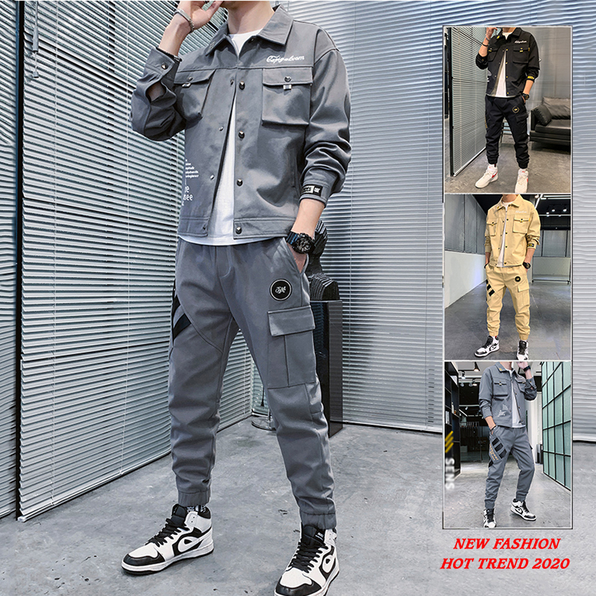 Bộ Quần Áo Thu Đông Nam Áo Khoác Nhẹ Cài Cúc Phối Túi Hộp Kết Hợp Quần Jogger Bo Gấu Phối Chữ Thời Trang FORHIM SET NAM 90000124