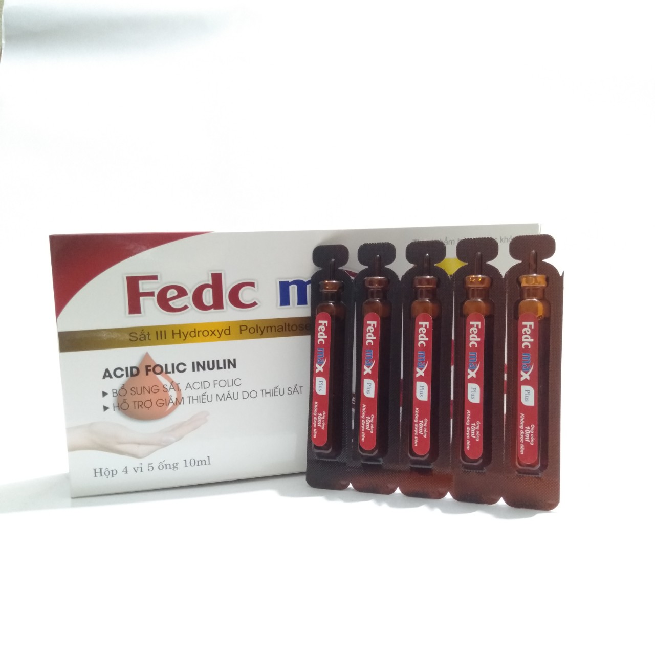 Phòng thiếu máu, mất máu Viên uống Fedc Max bổ sung Sắt và acid Folic tăng cường tái tạo máu mà không táo bón cho phụ nữ có thai, cho con bú-Hộp 20 ống uống không tanh, không hôi