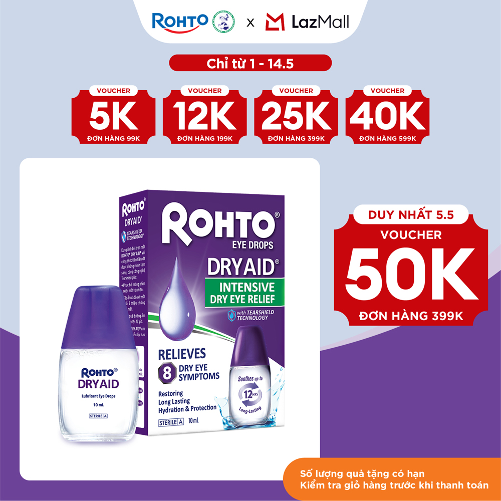 Nước nhỏ mắt dưỡng ẩm, giảm khô mắt chuyên sâu Rohto Dry Aid 10ml