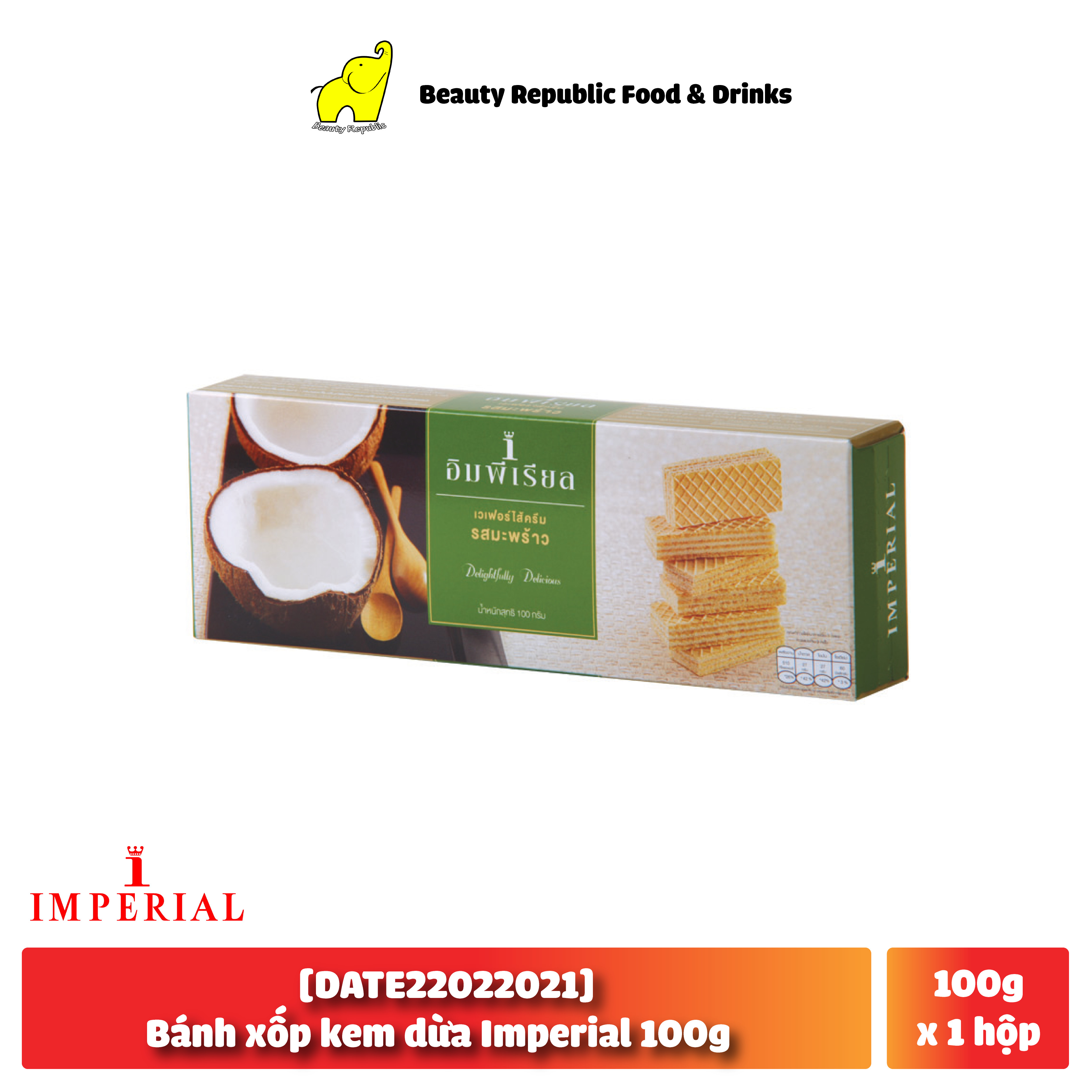 Bánh xốp kem dừa Imperial 100g