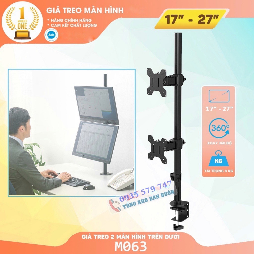 Giá Treo Hai Màn Hình Kẹp Bàn 17 – 27 Inch M063 Tay Treo Hai Màn Hình Máy Tính Xếp Màn Trên / Dưới