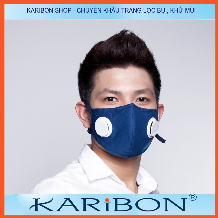 Khẩu trang Karibon Maxair 8 lớp có than hoạt tính và van thở 1 chiều, lọc bụi mịn và khử mùi