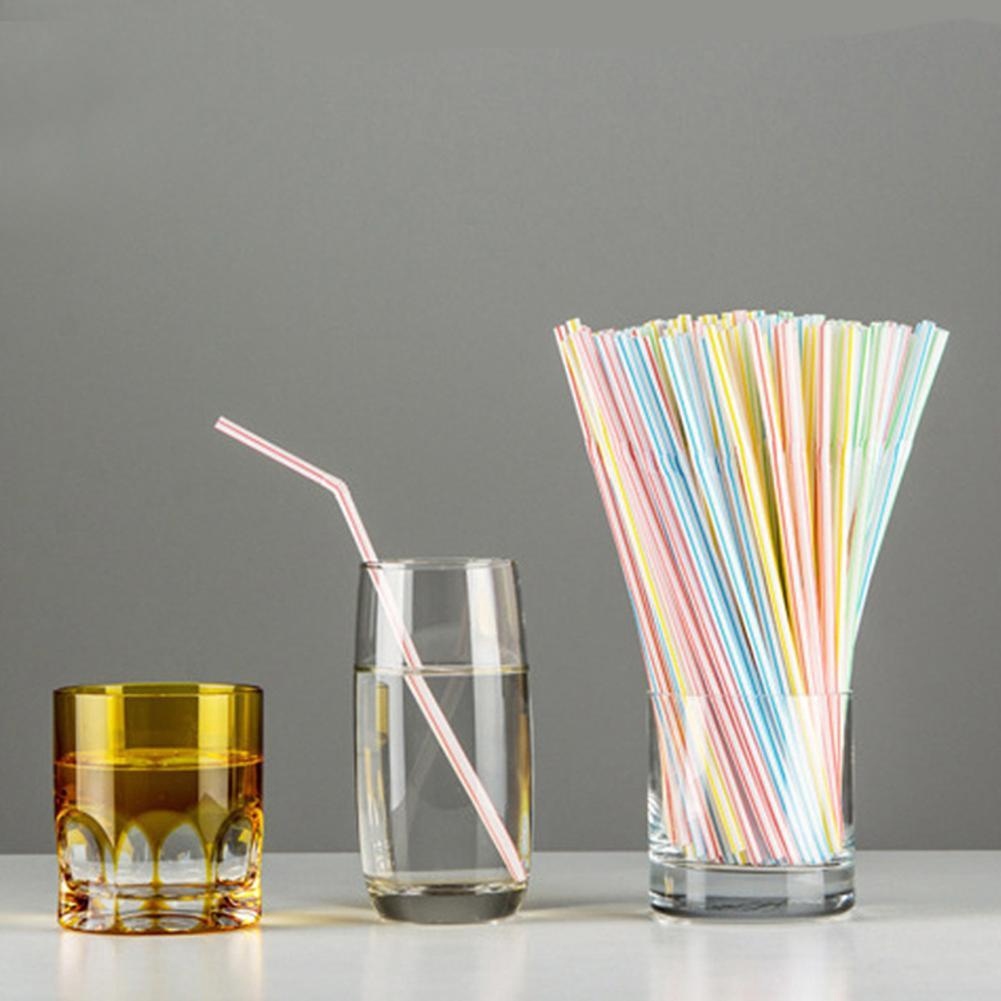 100Pcs Disposable Flexible Straws Plastic Drinking Supplies S6C3