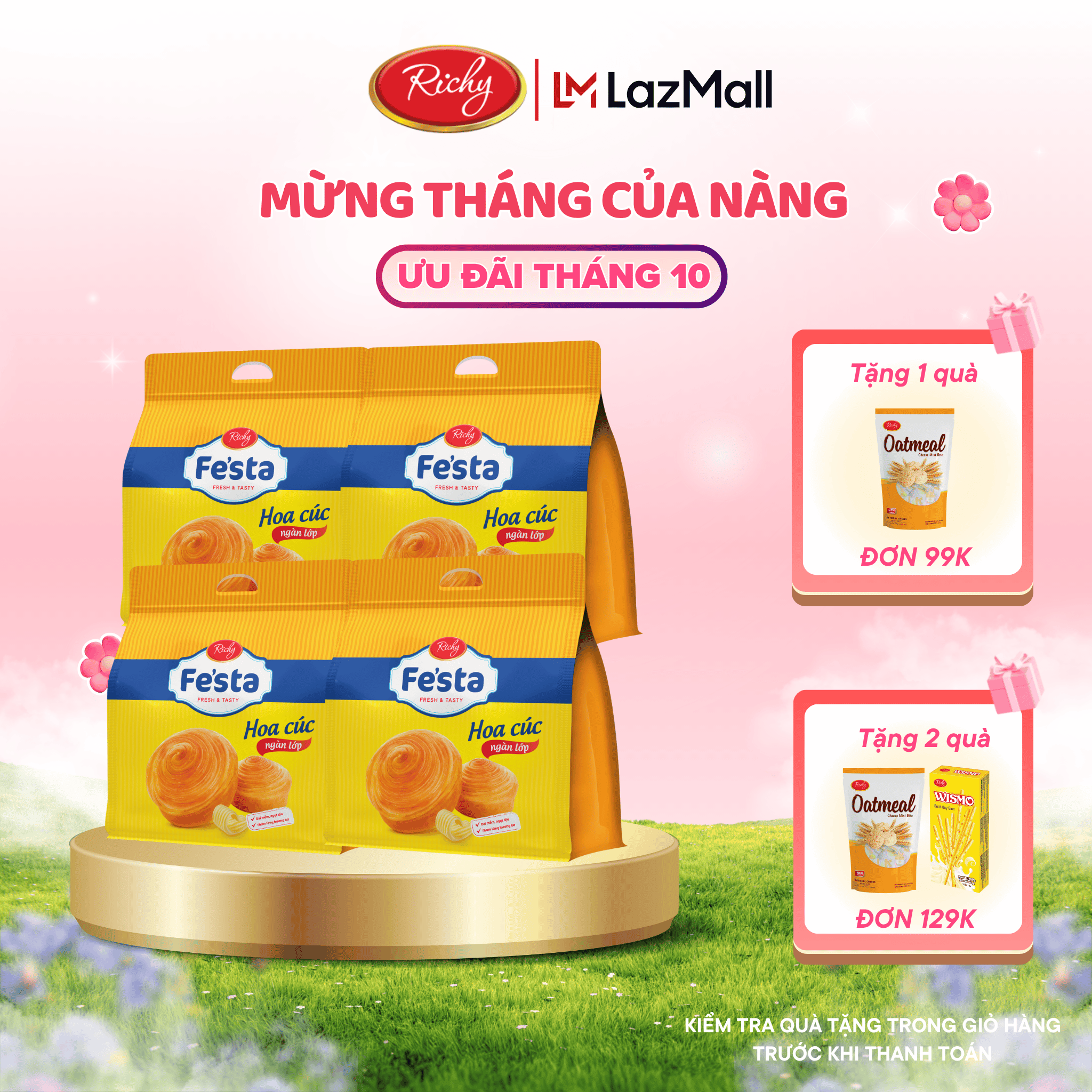 [VỊ MỚI] Combo 4 Bánh mì hoa cúc, Bánh mì nam việt quất, Bánh mì tươi ngàn lớp Fe'sta Richy- HSD 35 ngày - date 30 ngày từ NSX, KH cân nhắc khi mua SL lớn