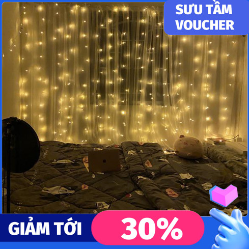 Đèn Rèm Mành 3X3M 16 Dây , Đèn Led Rèm Mưa Màu Vàng Ấm ( Trắng)