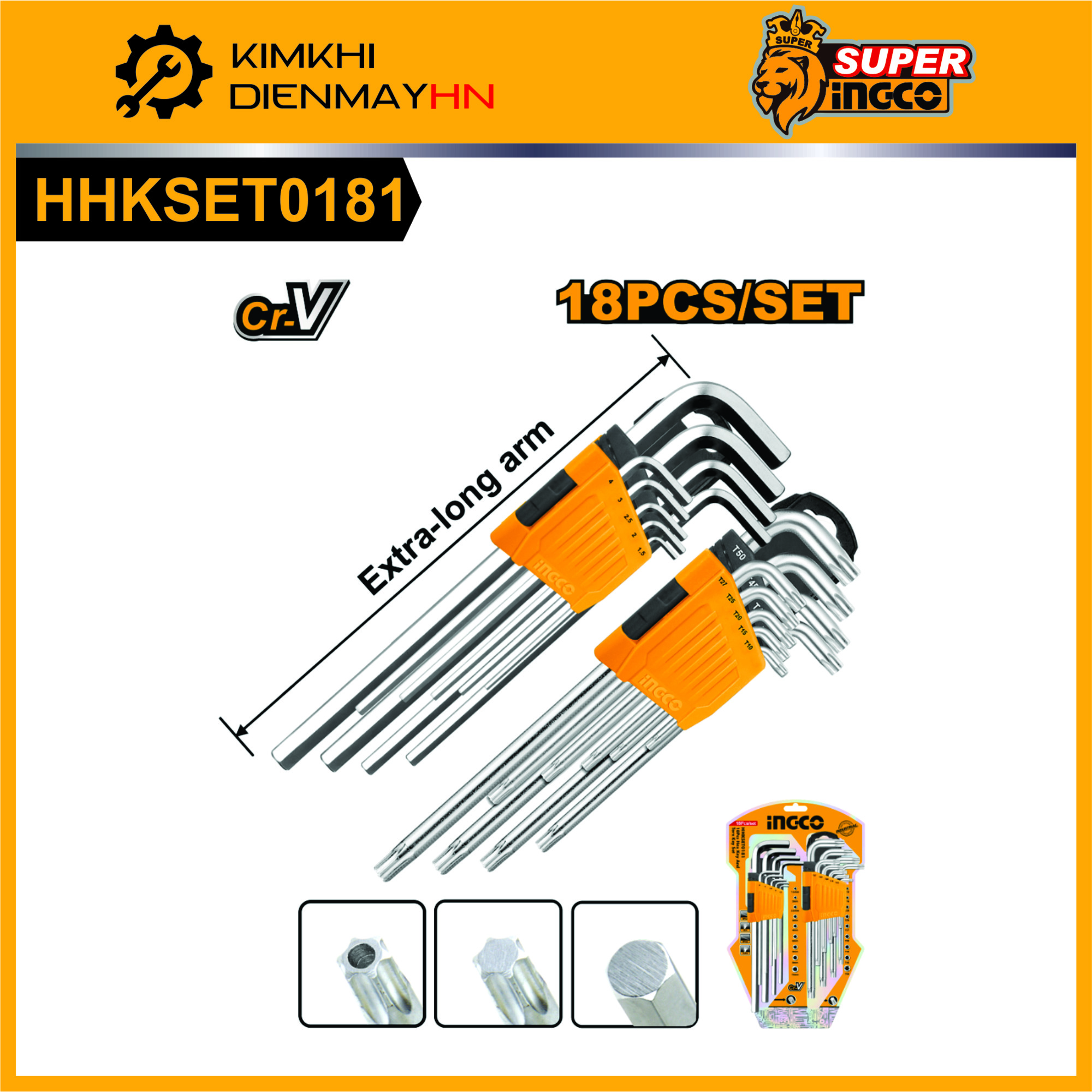Lục giác và bông bộ 18 cái loại tay dài ingco hhkset0181