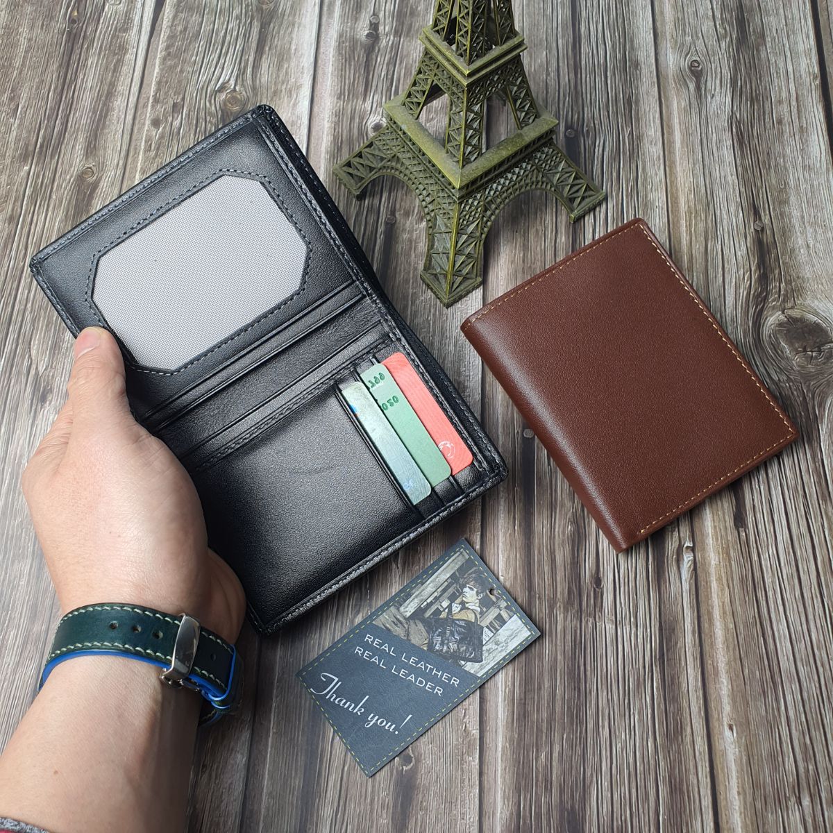 [Da thật] Ví đứng nam da bò thật Nappa WS235 (Đen/Nâu) - 100% da thật, BH 3 năm