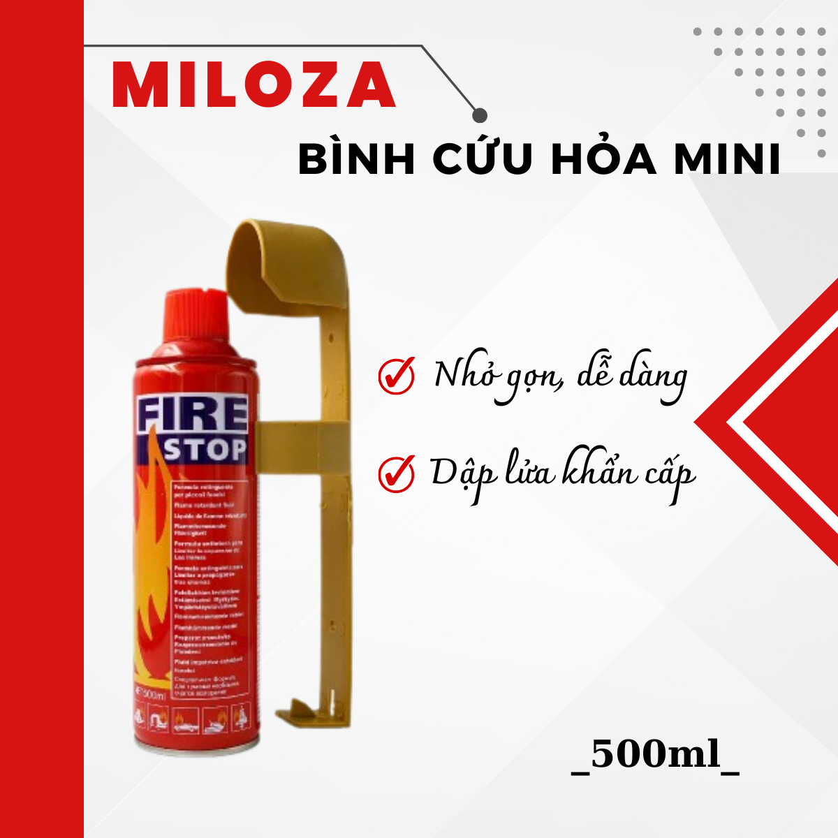 Bình cứu hỏa miloza- bình chữa cháy mini - dập lửa khẩn cấp ô tô, xe máy, văn phòng - an toàn - saf fire exstinger