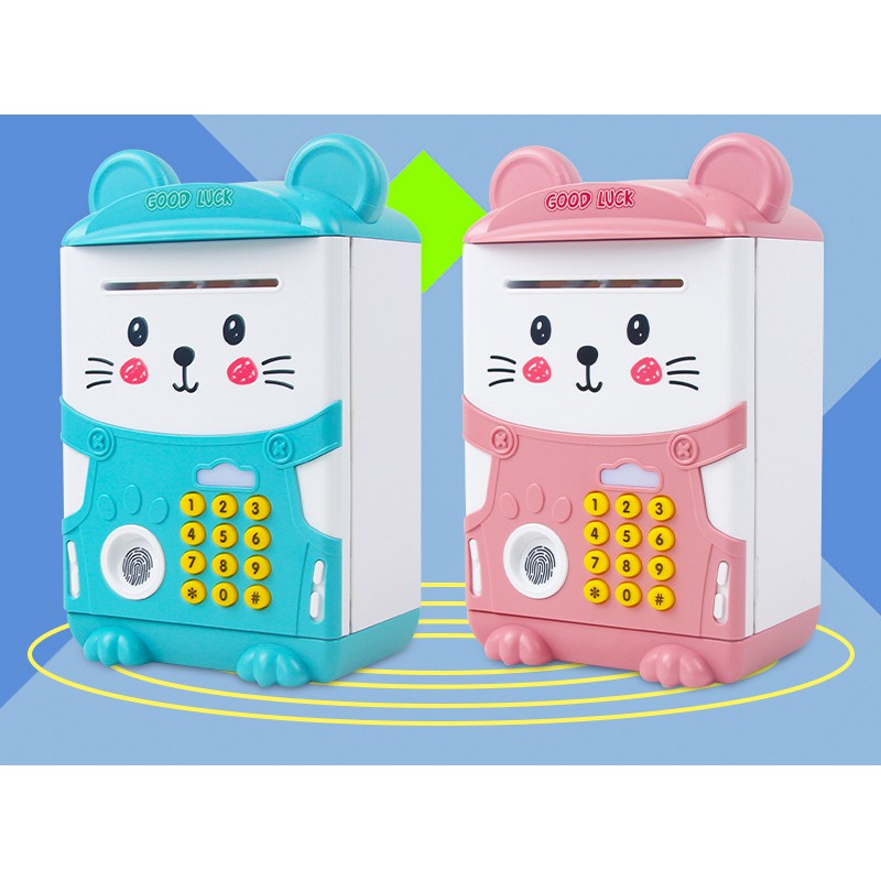 Két sắt đồ chơi mini thông minh cảm ứng vân tay hình mèo cho bé két sắt đựng tiền mini tự động hút tiền cho bé.