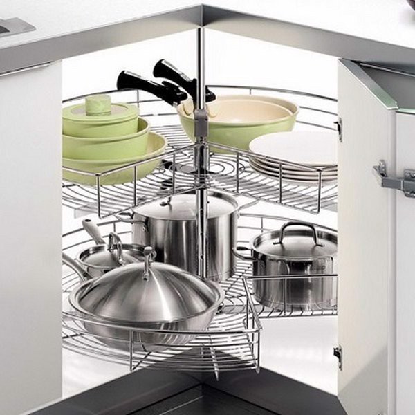 Kệ xoay cao cấp 3/4 EP270A bằng Inox 304 nan tròn bóng mờ cho góc tủ bếp của hãng Eurogold - hàng nhập khẩu