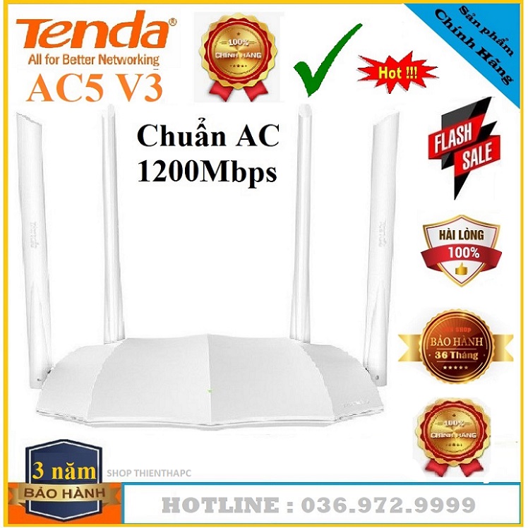 Bộ phát wifi không dây ten da AC5 băng tần kép 1200Mbps
