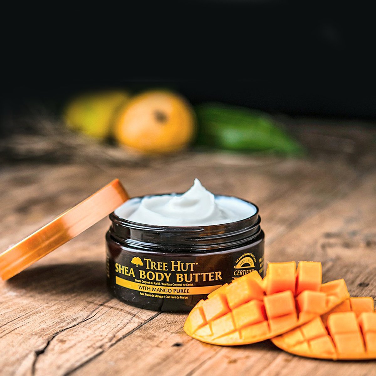 Bơ dưỡng thể khóa ẩm 24h tree hut shea body butter tropical mango 198g - khóa ẩm và dưỡng trắng da