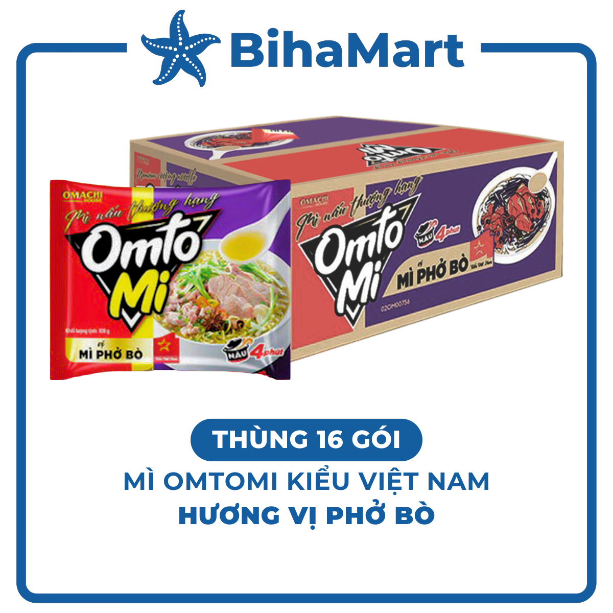 [THÙNG 16 GÓI] - OMTOMI - Mì nấu 5 phút Omtomi kiểu Việt Nam vị Phở bò, Mì ăn liền Phở bò, Mì Omtomi