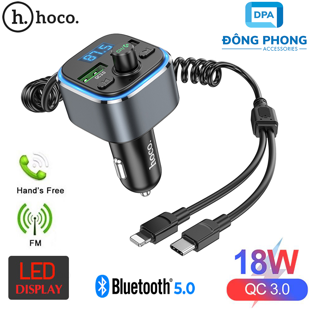 Tẩu sạc xe hơi đa năng hoco e74 chính hãng tích hợp cáp sạc, bluetooth, fm