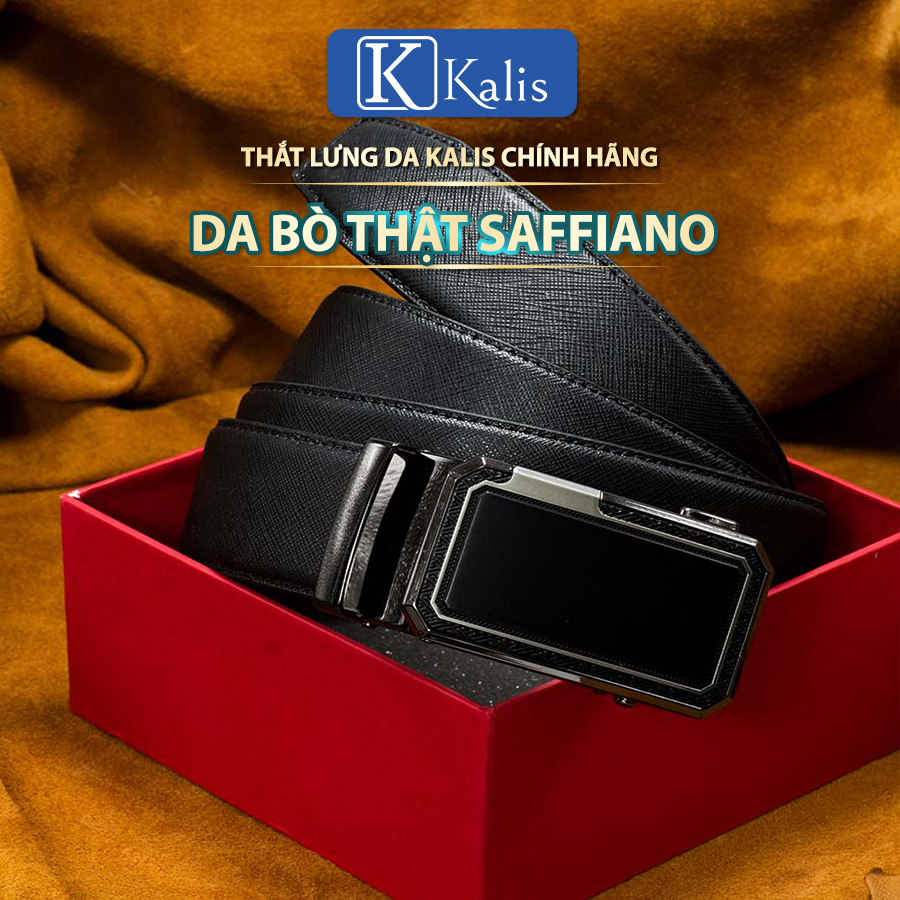 Thắt lưng nam cao cấp chính hãng KALIS da bò saffiano thật 100% khóa tự động Full hộp dây nịt nịch thắt lưng da bò thật nam cao cấp hàng hiệu.