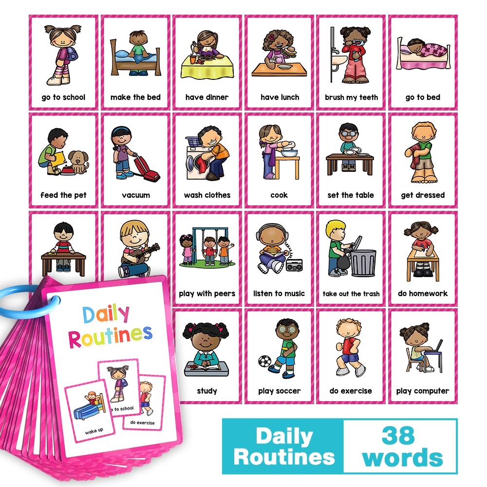 Daily Routines English Flashcards for Kids Baby Learn English Word