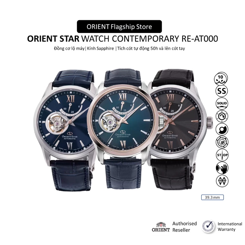 Đồng hồ nam Orient Star Watch Skeleton RE-AT00 Phiên bản giới hạn 600 chiếc, máy lộ cơ automatic dự trữ năng lượng 40 tiếng, mặt kính Sapphire chống xước, chống nước 10 ATM, dây da đeo tay cao cấp chính hãng