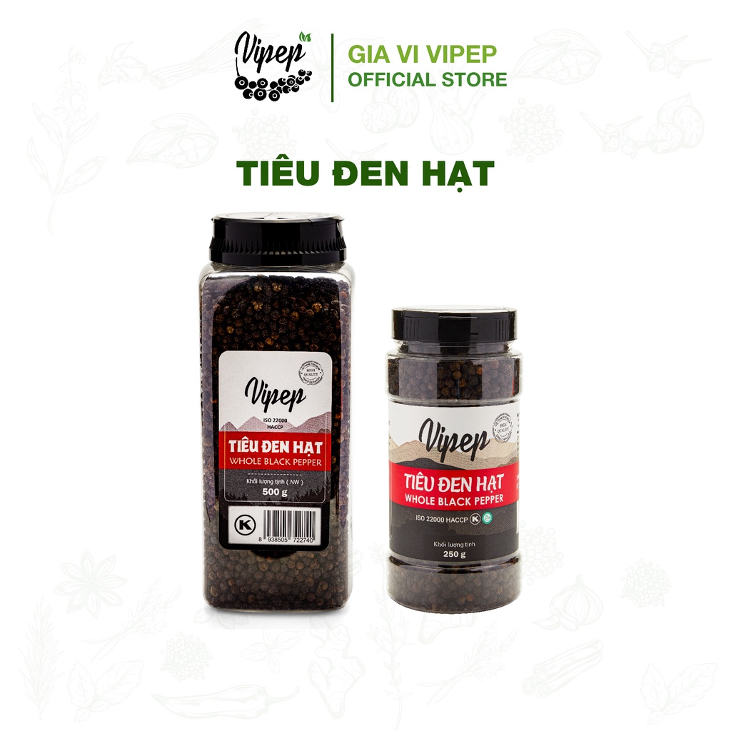 Tiêu đen nguyên hạt vipep 50g - 100g - 250g - 500g , hạt tiêu đều chắc, không bị lép, gia vị nêm nếm hảo hạng