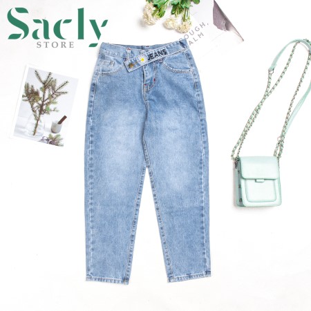 Quần baggy bé gái khóa dây chéo dành cho bé từ 25 ký -38 ký (quần jeans dài bé gái từ 3 tuổi - 12 tuổi)