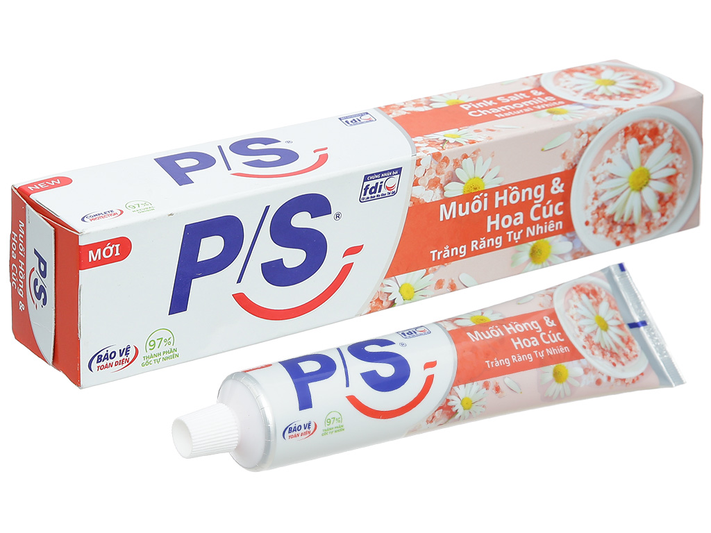 Combo 2 cây Kem đánh răng P/s Muối Hồng và Hoa Cúc tuýp 180g trắng răng tự nhiên - kem danh rang ps