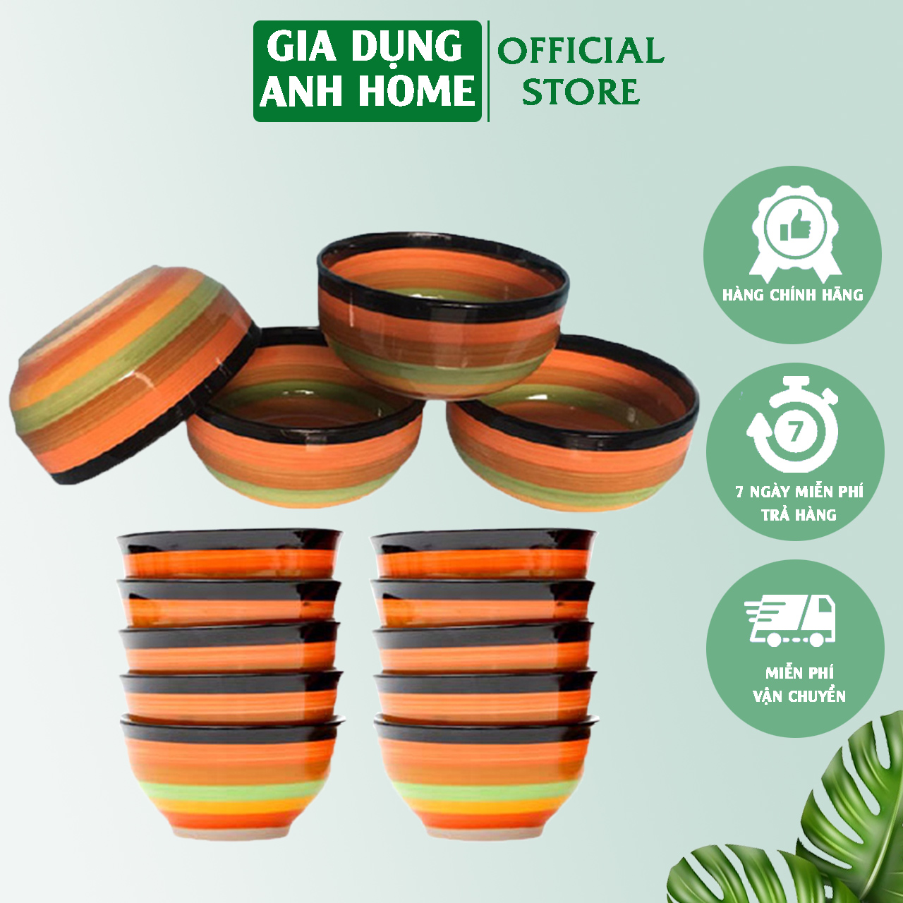 Bộ 6 chén ăn cơm và 10 bát ăn cơm sứ cầu vồng ANPER kiểu dáng hiện đại tô ăn cơm chén cầu vồng - Gia Dụng Anh Home cao cấp