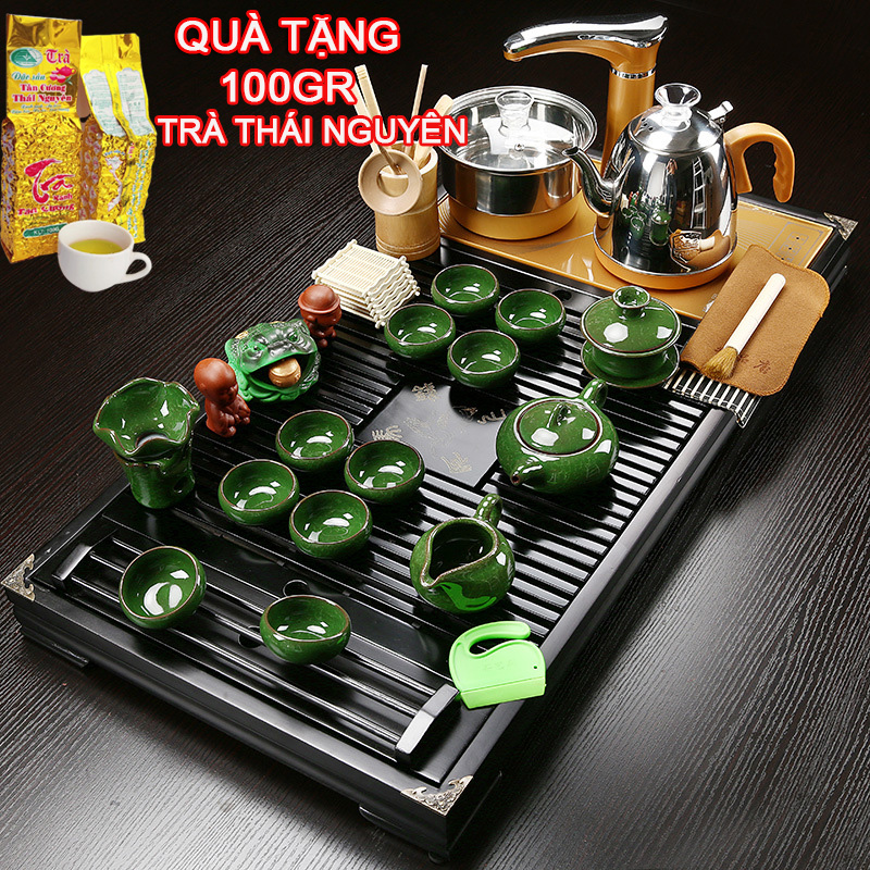 Phụ kiện uống trà - Bàn trà điện thông minh khay bàn gỗ tự nhiên bếp inox 304 tự động đun nước và bộ trà cụ