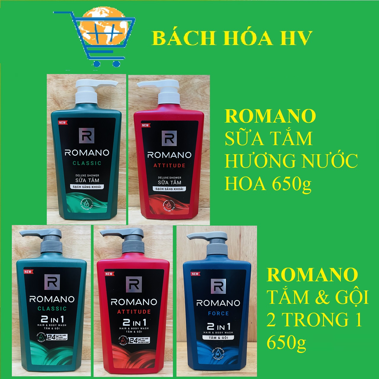 Romano sữa tắm & tắm gội 650g - bach hoa hv