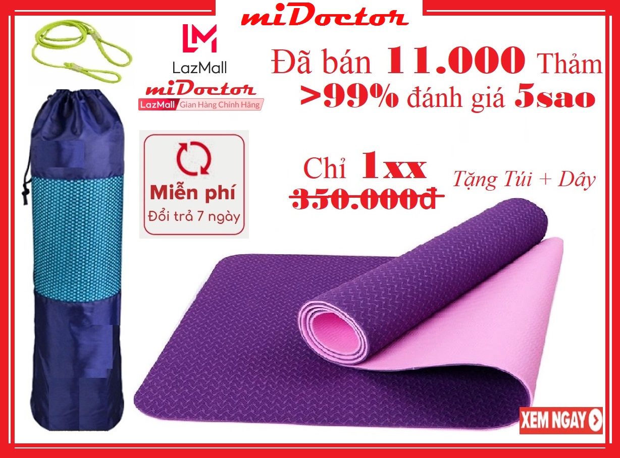 Thảm Tập YoGa Gym 2 Lớp miDoctor Màu Tím + Bao Đựng Thảm Tập Yoga + Dây Thảm Tập Yoga (Chọn màu)