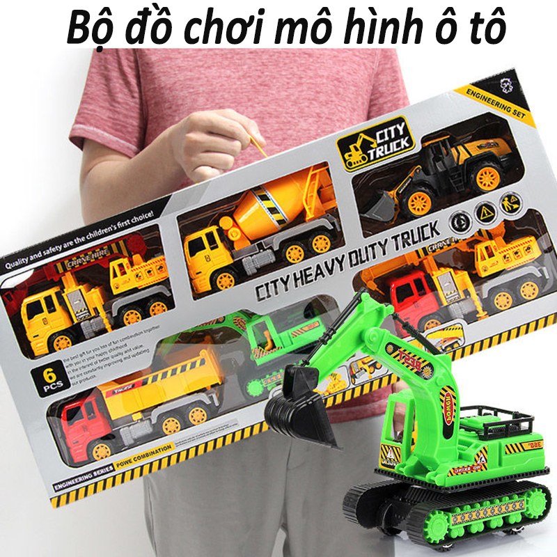 Bộ đồ chơi ô tô mô hình, Bốn bộ sáu bộ hộp quà, quà tặng đồ chơi giáo dục sớm cho trẻ em, Đồ chơi xe kỹ thuật, Bộ quà tặng trẻ em lớn,