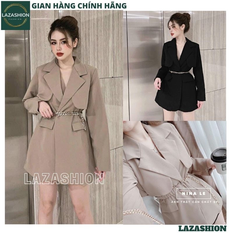 Áo Mangto Nữ Dáng Ngắn - Áo vest nữ blazer kèm đai lưng xích bo eo tôn dáng, thanh lịch vừa xinh đẹp - LAZASHION
