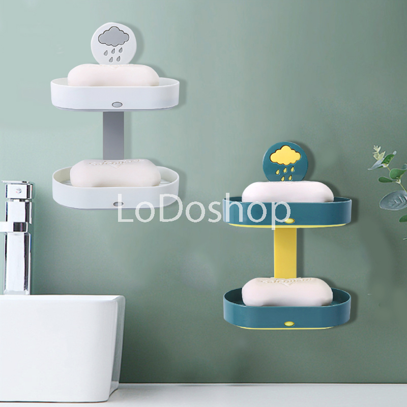 Khay đựng xà phòng 2 tầng dán tường đa năng hình đám mây mưa - Khay nhựa thoát nước - Không cần khoan tường - Kệ để xà bông nhà vệ sinh nhà tắm - Kệ bàn chải để bồn rửa chén