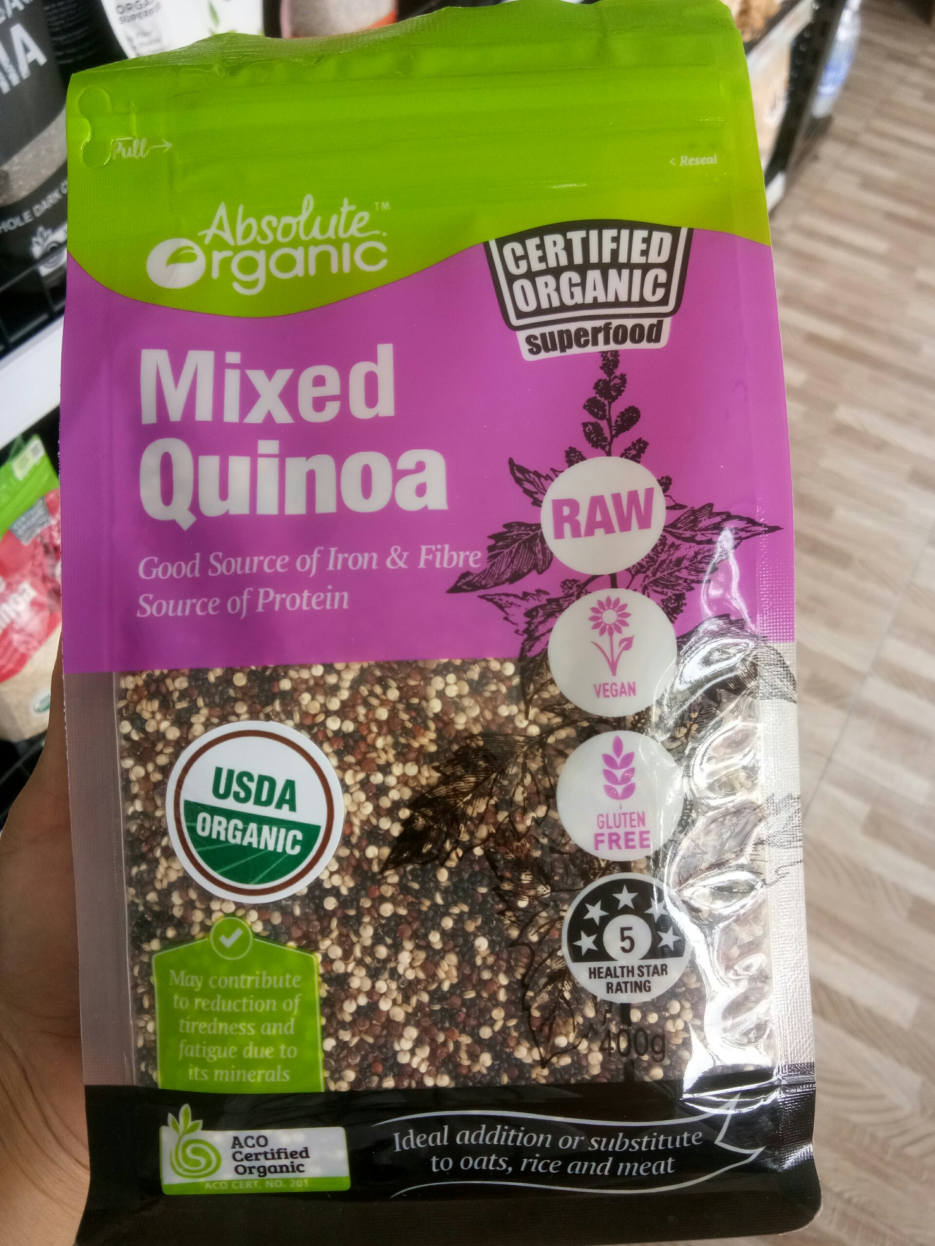 Hạt diêm mạch 3 màu hữu cơ -mixed quinoa absolute organic n400gr