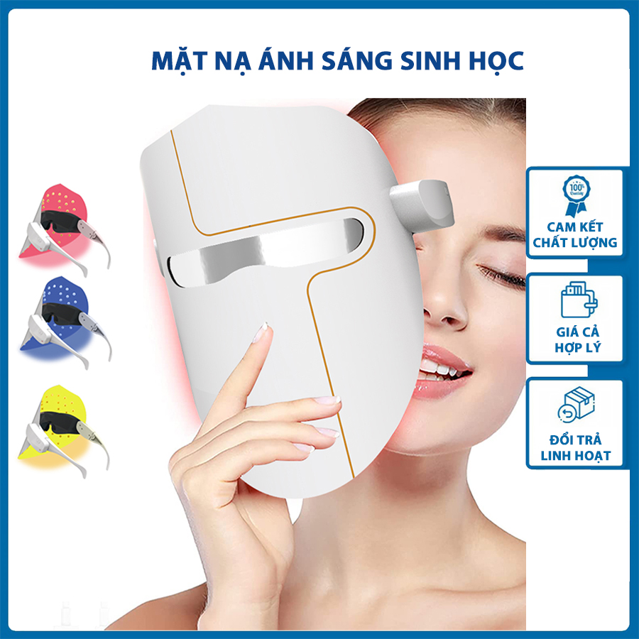 Mặt nạ ánh sáng sinh học 3 màu 7 màu Mặt nạ đèn led có pin sạc, dụng cụ chăm sóc da mặt giúp giảm mụn mờ nếp nhăn
