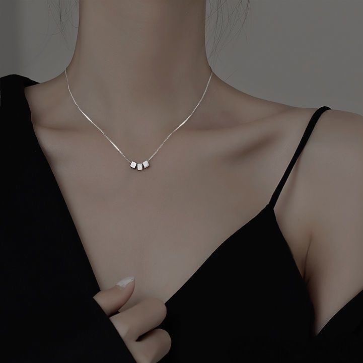 Dây chuyền bạc nữ S925 - Vòng cổ nữ bạc Ý Threela hình khối basic, sang trọng ZaZa accessories ZDC0084