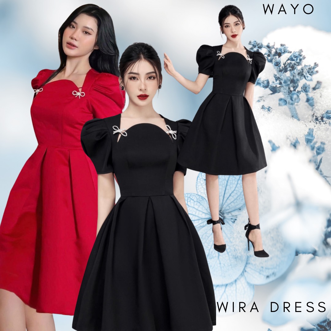 Đầm WAYO tay bồng phối nơ dự tiệc sang trọng