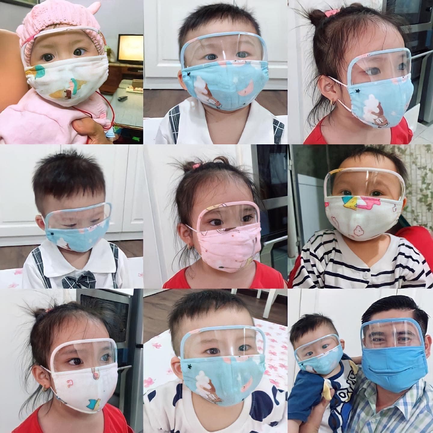 Khẩu trang kính chống giọt bắn, chống bụi hoặc côn trùng bay vào mắt bé khi xe cho bé từ 3 tháng - 3 tuổi