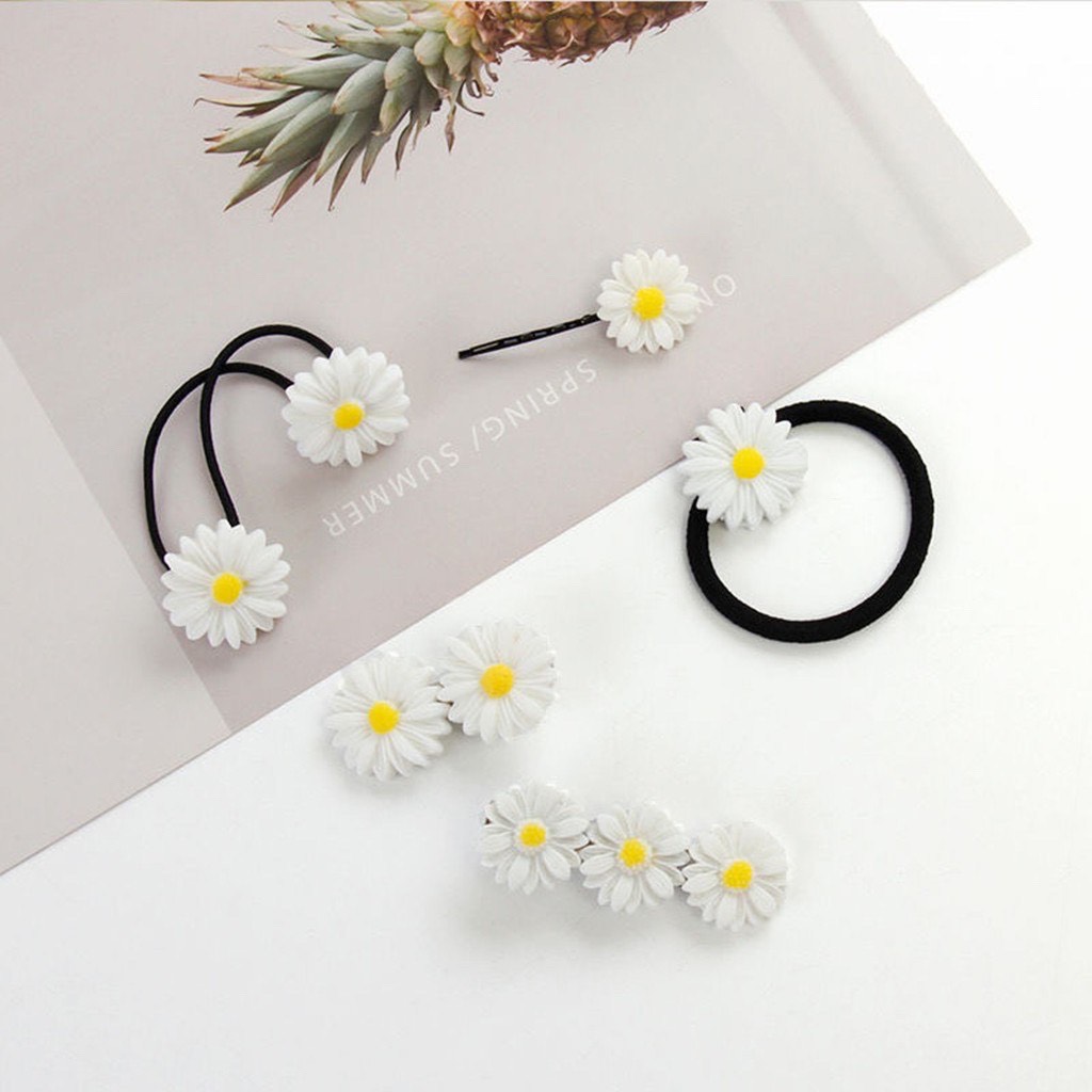 [set 10 dây thun cột tóc kẹp tóc hoa cúc đẹp dễ thương