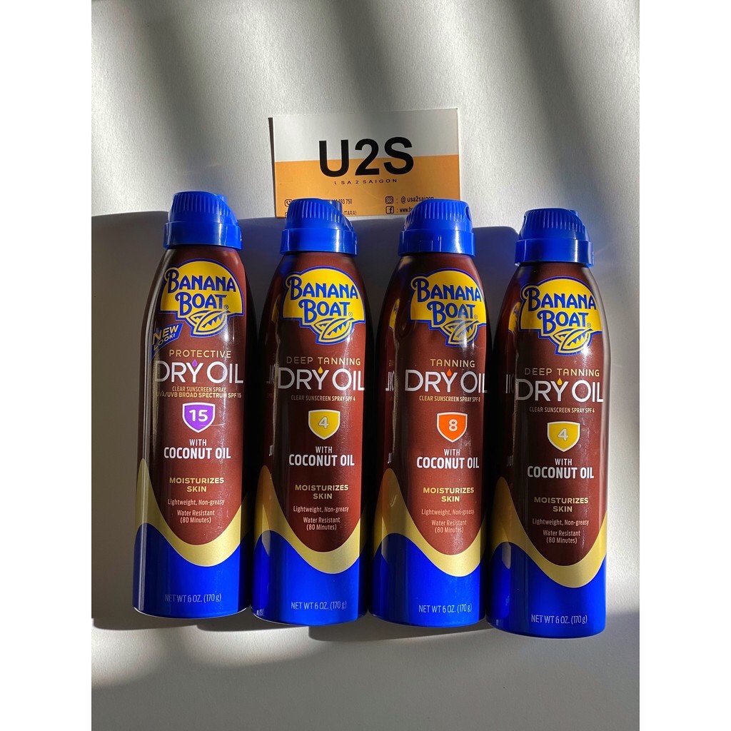 Xịt tanning oil banana boat clear ultra mist dry oil spray sunscreens with argan oil