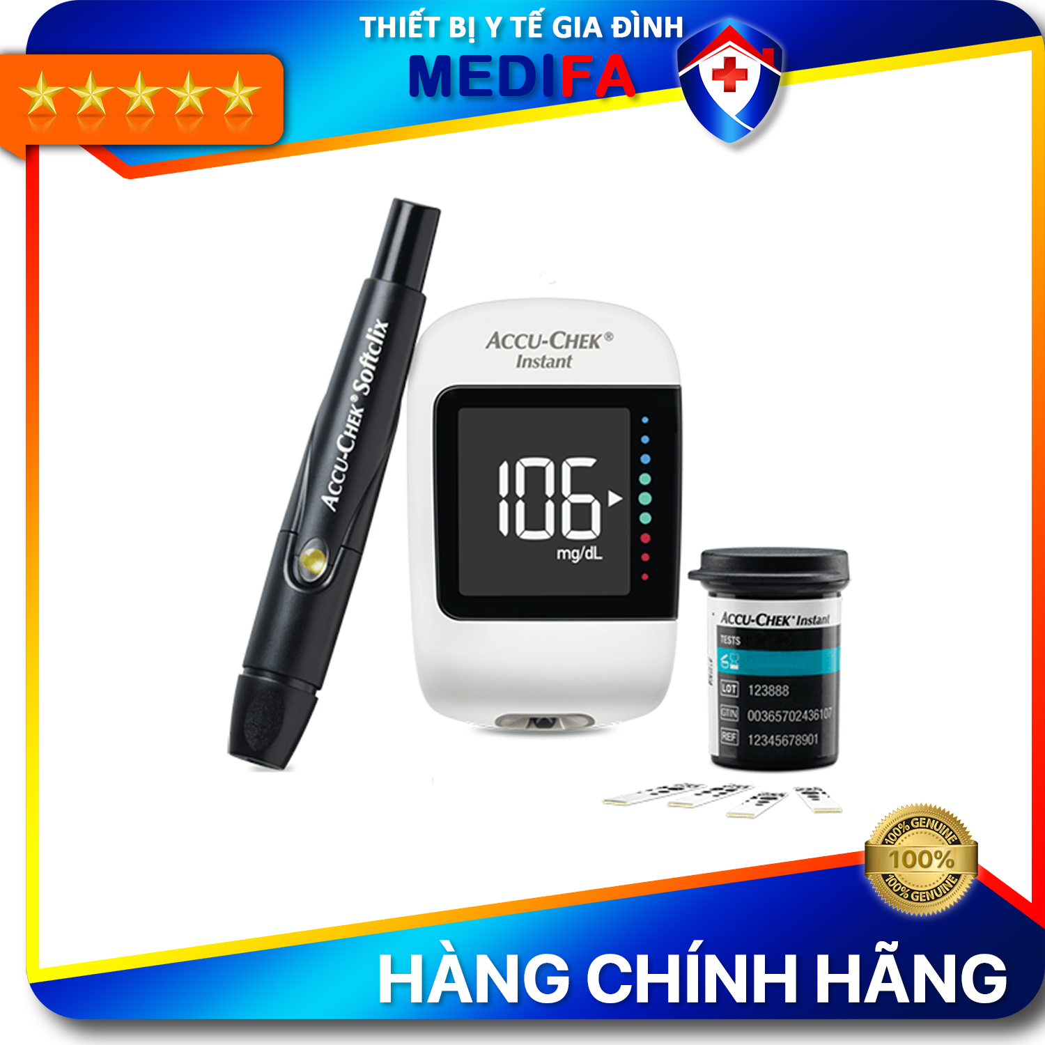 Máy đo đường huyết accu-chek instant - máy đo tiểu đường kèm 25 que, hàng chính hãng roche