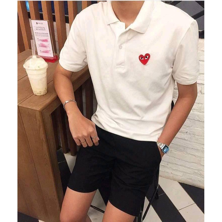 Áo polo nam TATO OFFICIAL in hình trái tim- áo thun cổ bẻ unisex chất vải cá sấu thấm hút mồ hôi