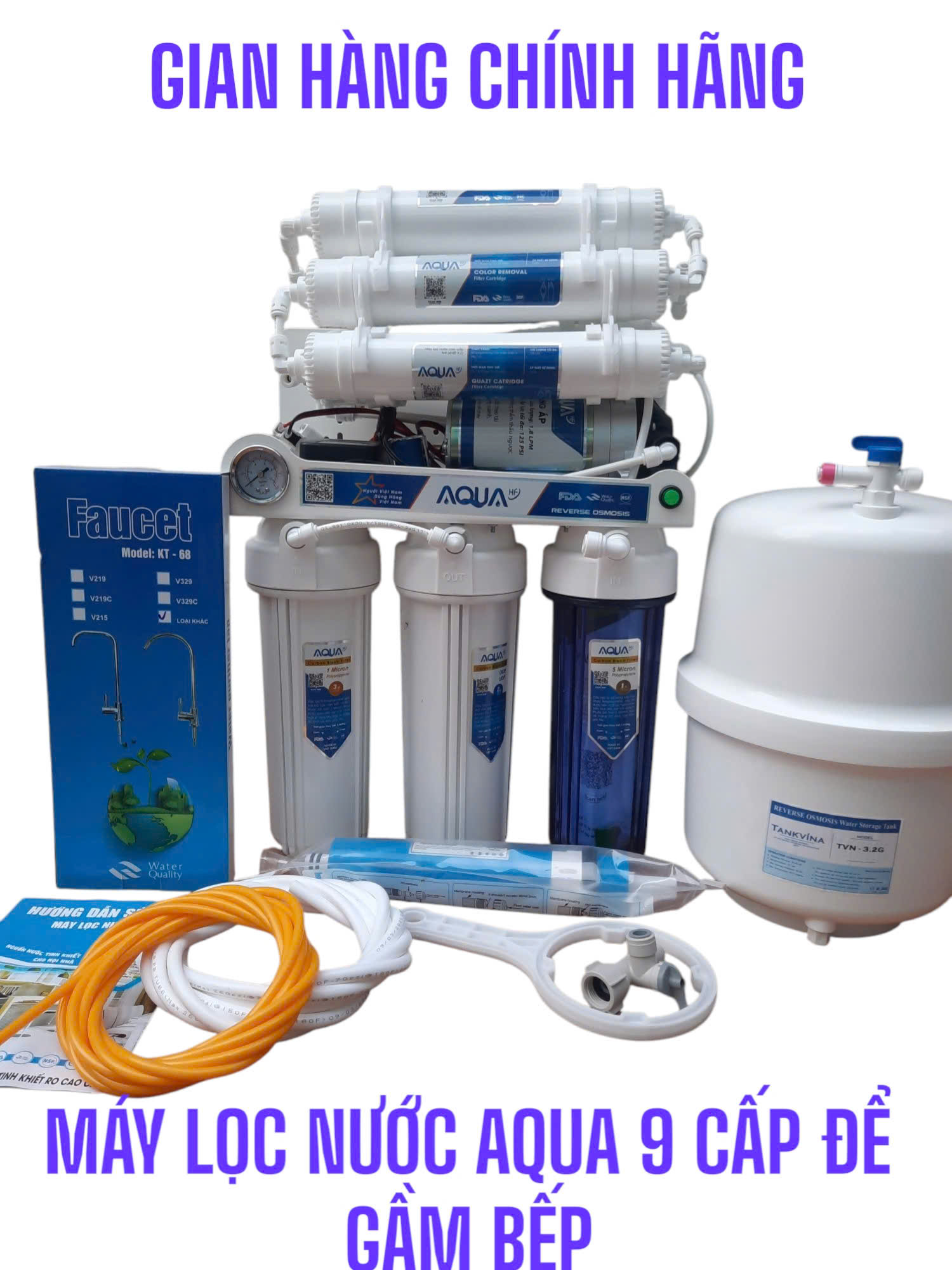 Máy Lọc Nước Aqua Không Vỏ Tủ 9 Cấp Lọc, Có Đồng Hồ Đo Áp Lực có quét mã QR HÀNG CHÍNH HÃNG