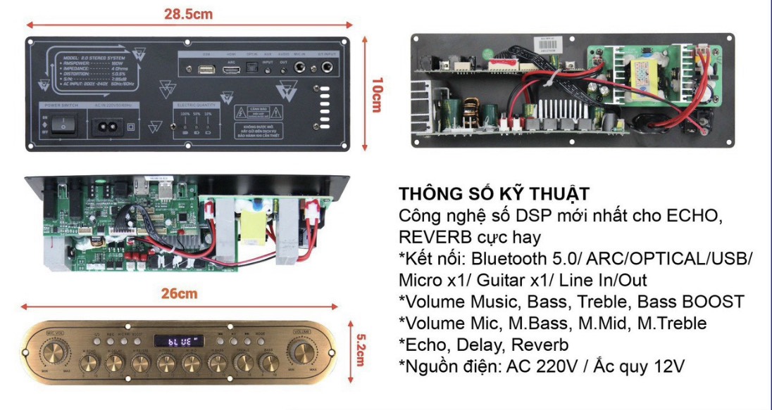 MẠCH LOA KÉO MINI K18Plus  ECHO+ REVERB SIÊU HAY (nút nhôm) chuyên loa xách tay