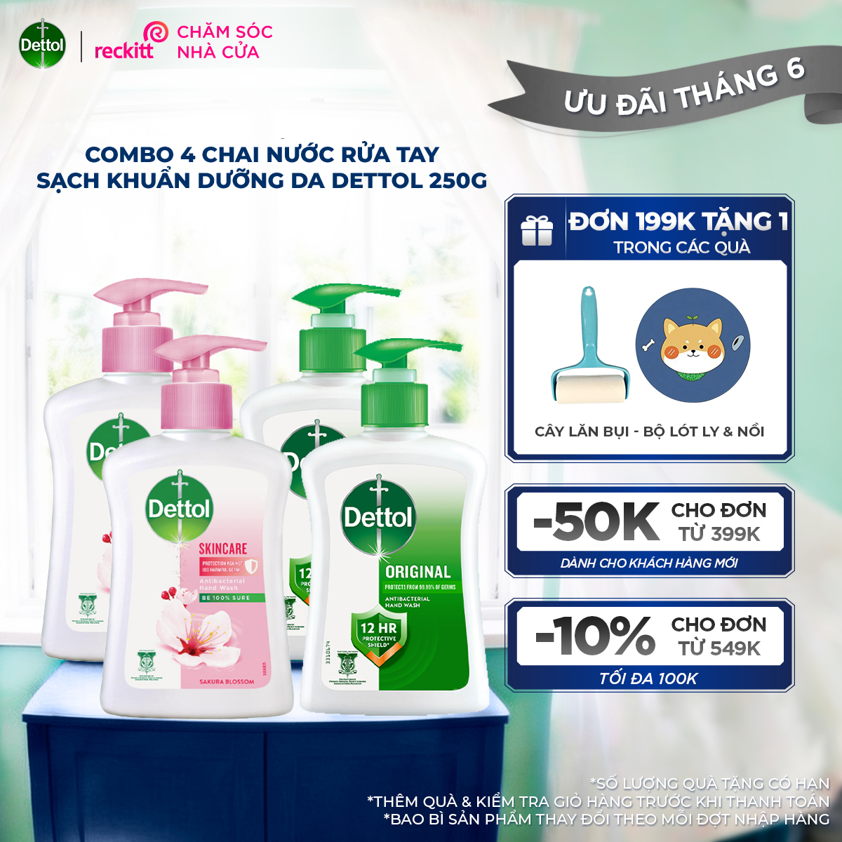 Combo 4 Chai Nước RửaTay Sạch Khuẩn Dưỡng Da Dettol 250G