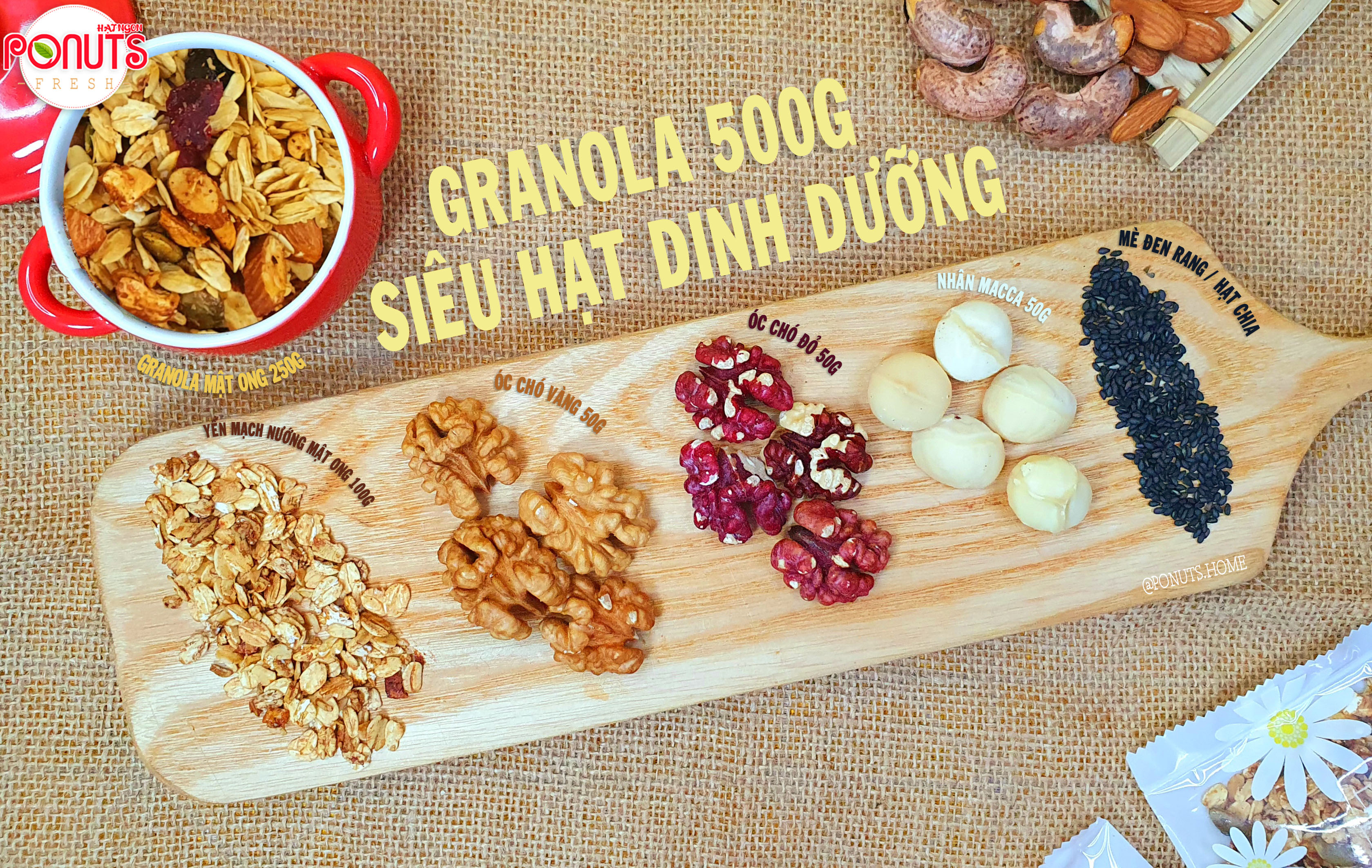Ngũ Cốc Ăn Kiêng Granola Healthy 10 Loại Siêu Hạt Dinh Dưỡng 250gr-500gr-1kg | PONUTS.HOME