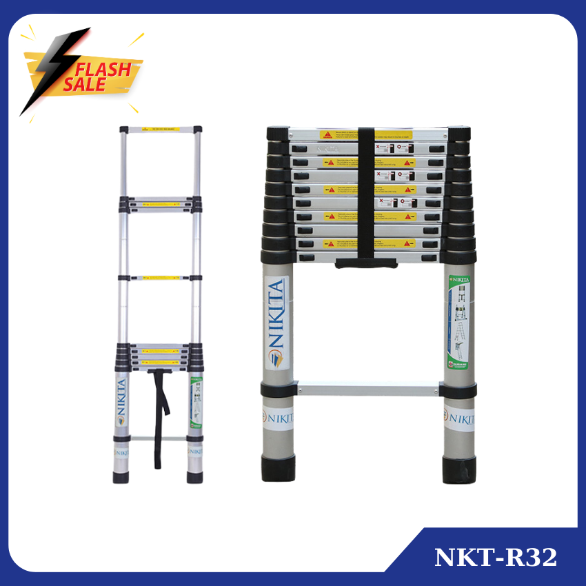Thang nhôm rút đơn đa năng - tiện ích - xếp gọn - chiều cao 3m2+ 3m8 + 4m1 + 4m9 , bảo hành chính hãng nikita 12 tháng