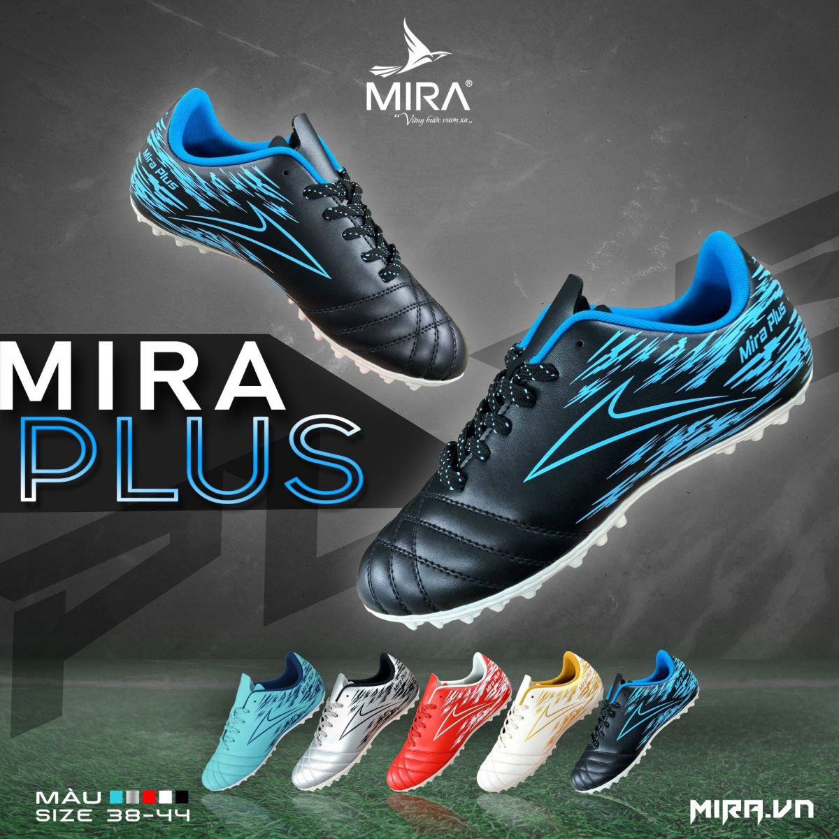 Giày đá bóng chính hãng đế nhựa cao cấp Mira Plus