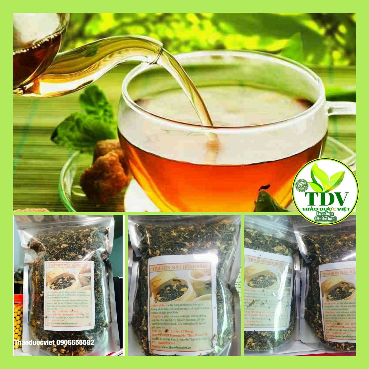 1kg trà sơn mật hồng sâm giúp ngủ ngon - combo 2 gói túi zip 500g - Hàng công ty Thảo Dược Việt